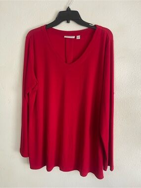 Susan Graver V-Neck Long Sleeve Top in Red